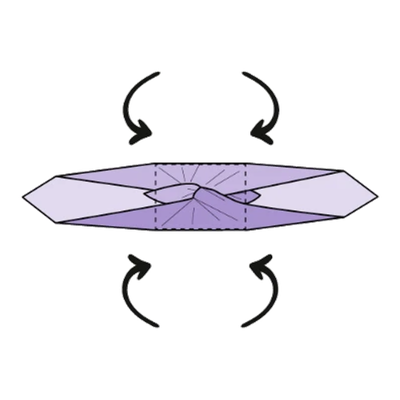 Bring top and bottom corners to center, half knot